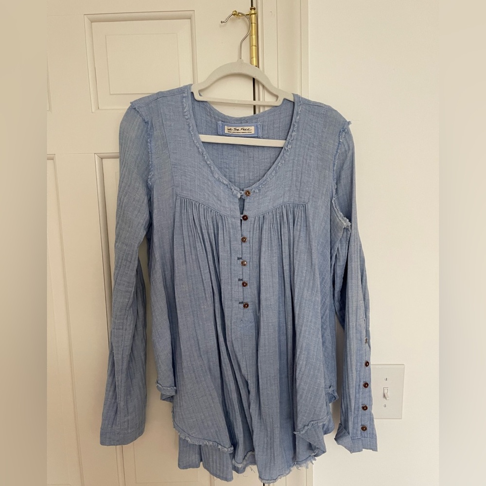 We The Free flowy blue top with button details